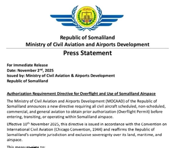 Wasaaradda Duulista iyo Hawada Somaliland oo Go'aamo kasoo saartay Hawadeeda.